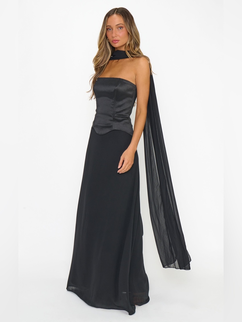 Show Me Your Mumu Jules Maxi Dress size Large L Black chiffon corset nwot